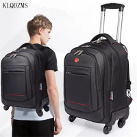 KLQDZMS 18"20inch Men Travel trolley bag backpack bags on wheels Cabin carry on luggage bag for Business