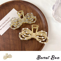 【SECRET BOX】珍珠髮夾 蝴蝶結髮夾/韓國設計華麗美鑽珍珠蝴蝶結造型抓夾 鯊魚夾 髮夾(2款任選)