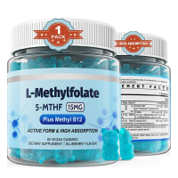 L-Methylfolate 15MG + Methyl B12 Vegan Gummies | High Absorption Active Folate Supplement, Blueberry