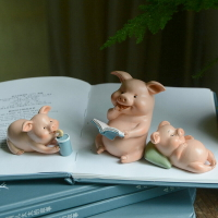 創意樹脂擺件可愛個性看書小豬裝飾品公仔送男女生朋友禮物情人節