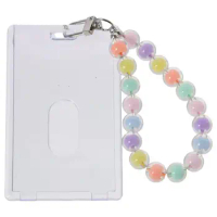 Colored Beaded Key Chain Acrylic Transparent Card Holder Kpop Photo ID Card Holder With Key Chain For Card Holder/Phone/Album