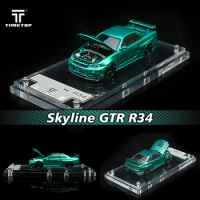 PreSale TM 1:64 Skyline GTR R34 Green Carbon Hood Diecast Diorama Car Model Collection Toys Time TOP Micro
