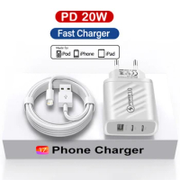 20W PD USB-C Power Adapter Fast Charger For Apple iPhone 15 14 13 12 11 Pro Max X XS XR 7 8 Plus USB to iPhone Charging Cable