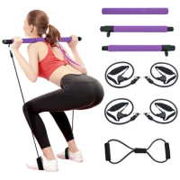4 Resistance Bands Portable Workout Equipment Perfect Stretched Fusion Exercise Bar, Leg,Butt Pilates Bar Kit