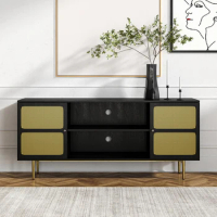Leonello TV stand, suitable for TVs up to 65 inches in black, simple and atmospheric,sturdy construction,living room TV cabinet