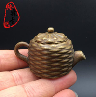 復古包漿老貨純銅小茶壺黃銅把把壺手把件仿古銅器文房工藝品禮品