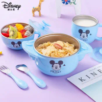 Disney Mickey Mouse Food with Lid Container Bento Lunch Box for Kids Cutlery Set Baby Bowl Spoon Cartoon Stainless Steel Warmer