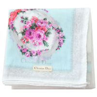 DIOR 迪奧 Christian DIOR 迪奧 迪奧 100%棉繽紛小點優雅玫瑰花圈圖騰品牌字母LOGO帕領巾(水藍/白色系)