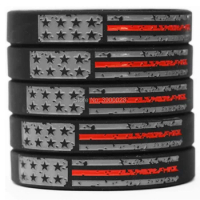 300pcs Worn Distressed Flag Red Line Silicone Wristband Bracelet Free Shipping By DHL