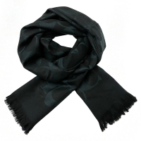 COACH 新款大C LOGO羊毛混桑蠶絲巾圍巾(黑)