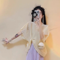 A1#9258 al Sleeve T-Shirt Slimming Slim Fit Purple Pleated Skirt Cold Series