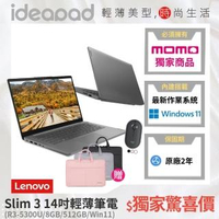 【Lenovo獨家/筆電包+鵝卵石滑鼠】IdeaPad Slim 3 14吋輕薄筆電 82KT00RFTW(R3-5300U/8GB/512GB/Win11)