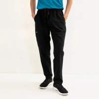 【Hang Ten】男裝-TAPERED FIT冰絲側口袋內抽繩吸濕排汗涼感九分長褲(黑)