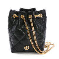 【TORY BURCH】Willa菱格紋抽繩水桶包(黑)