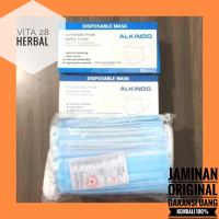 MASKER MEDIS BEDAH KARET EARLOOP ISI 50 PCS ALKINDO WARNA BIRU