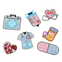 Quicksand Medical Bag Stethoscope Acrylic Charms Glitter Pedant Fit DIY ID Card Badge Holder Jewelry Making Doctor Nurse Gift