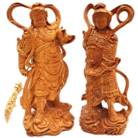 【十方佛教文物】韋馱伽藍護法菩薩一對 崖柏木雕12公分(平安吉祥 富裕豐饒)
