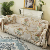 European Luxury Sofa Towel Cover Blanket 1/2/3/4 Seater Lace Chenille L Shape Sofa Throw Jacquard Floral Furniture Slipcovers