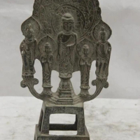 9 BeiWei Buddhist old Bronze gilt Sakyamuni Shakyamuni Stand Lotus Buddha Statue