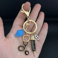 A-Z Letters, New Design Keychain Doctor Medical Tool Stethoscope Syringe Face Mask Key Ring Nurse Medical Gift Keychain Souvenir