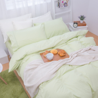 鴻宇HongYew 100%精梳棉 簡約純色-蘋果綠 單人床包枕套兩件組