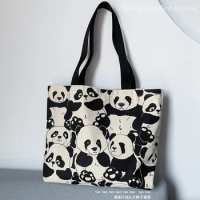 Canvas Shoulder Shopper Bags for Women Cartoon Panda Student Tote Book Bag Woman Eco Reusable Shopping Handbags Ladies Grocery