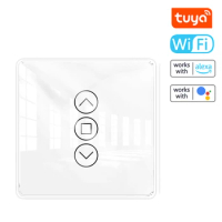Tuya Wifi Intelligent Curtain Switch Arc Glass Touched Screen Curtain Controlling Panel Compatible with Alexa Google Assistant