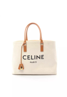 Celine 二奢 Pre-loved Celine horizontal Hippopotamus Handbag tote bag logo canvas leather off white light brown