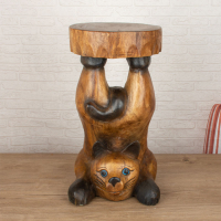 實木質小貓咪凳子根雕可愛動物圓凳玄關門廳換鞋凳茶幾花架子擺件