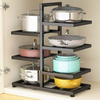 廚房置物架 新款檯面鍋架 備菜盤多層可調整水槽櫥櫃內鍋具收納架子