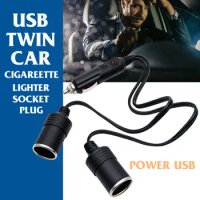 DC12V USB Universal Car Charger Dual Double Car Cigarette Lighter Socket Extension Lead Adaptor Splitter Male to 2 Female