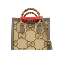Gucci Diana 帆布拚牛皮竹節手提二用包(660195-咖)