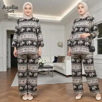 Audia One Set Wanita Kekinian Rayon Premium Baju Setelan Celana Panjang Kulot Outfit Daily LD 110 cm