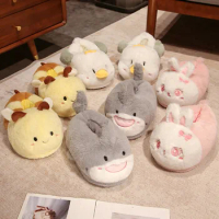 4 Style Anime Plush Slippers Indoor Warm Winter Fullcovered Cartoon Bunny Rabbit Shark Bee Duck Shoes Home Women Slipper