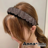 【AnnaSofia】韓式髮箍髮飾-奢華滿鑽皺摺設計 現貨(黑灰系)