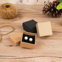Wholesale 100pcs Rings Jewelry Box 5*5*3cm Black Brown Kraft Gift Cardboard Boxes for Necklace Earring Women Jewelry Packaging