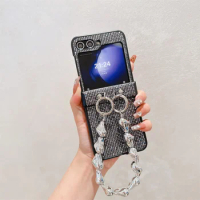 Diamond Sparkling Powder Wrist Strap Phone Case for Samsung Galaxy Z Flip 5 4 3 Flip5 Flip4 Flip3 5G Protective Shockproof Cover