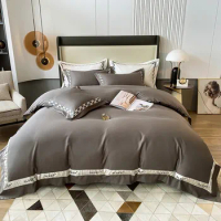 100% Egyptian Cotton Sateen bedding set Luxury 600TC Frame Patchwork Grey Black Duvet cover 4Pcs Queen King Bed Sheet Pillowcase