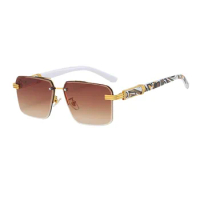 Square Semi-rimless Women's Sunglasses Diamond Cut Side Sunglasses Leg Wrapped Flower Decorating 18k Gold Trendy Sunglasses UV