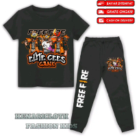 (BISA COD) SETELAN KAOS ANAK USIA 3-12 TAHUN MOTIF FREE FIREEE ELITE CEES GANK / SET BAJU CELANA JOG