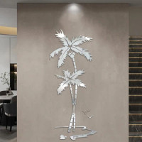 3D Acrylic Coconut Tree Mirror Wall Sticker Creative DIY Celf-adhesive Living Room Bedroom Background Art Home Decor Accessories