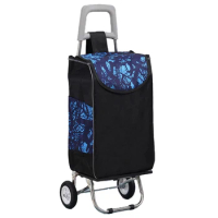 Foldable Shopping Cart Free Installation Grocery Portable Stainless Steel Trolley Waterproof Fabric Storage Bag 13cm Big Wheels