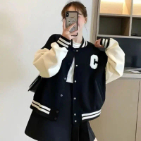 Jaket Baseball Big Size ( S - 6XL ) C logo Inisial Huruf Nama C Cute (BISA CUSTOM HURUF) D E F Jaket