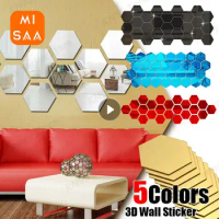 12Pcs 3D Mirror Wall Sticker Hexagon Decorations DIY Self Adhesive Removable Home Decor Living-Room Decal Art Mirror Ornaments