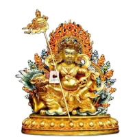 19'' Nepal Tibet bronze gold buddhism Wealth buddha Vaishravana Lion Zambala