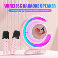 2023 New Bluetooth Music Player KTV Sound System Home Karaoke Colorful Lighting Wireless Dual Microphone Speaker Integrated