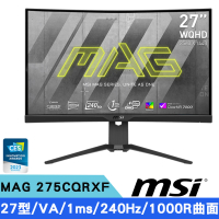 【MSI 微星】MAG 275CQRXF 27型 2K VA曲面電競螢幕(1ms/240Hz/HDR 400)