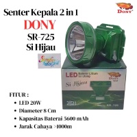 DONY Senter Kepala 2 in 1 SR-725 Si Hijau LED 20W Diameter 8 Cm Kapasitas 5600 mAh Mode Emergency 6 