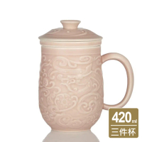 乾唐軒活瓷 | 祥龍獻瑞三件杯 / 附茶漏 / 4色 420ml-復古玫瑰粉