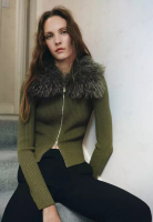 Mango 仿皮草拉鍊連帽外套